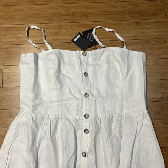 *NEW* REFORMATION Women’s 22W Sun Dress White Linen Button TORI Smocked Pockets - Picture 3 of 9